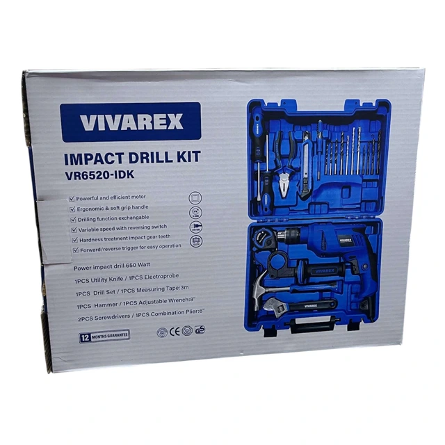بسته بندی کیت دریل برقی ۶۵۰ وات ۲۰ پارچه ویوارکس مدل VR6520-IDK
